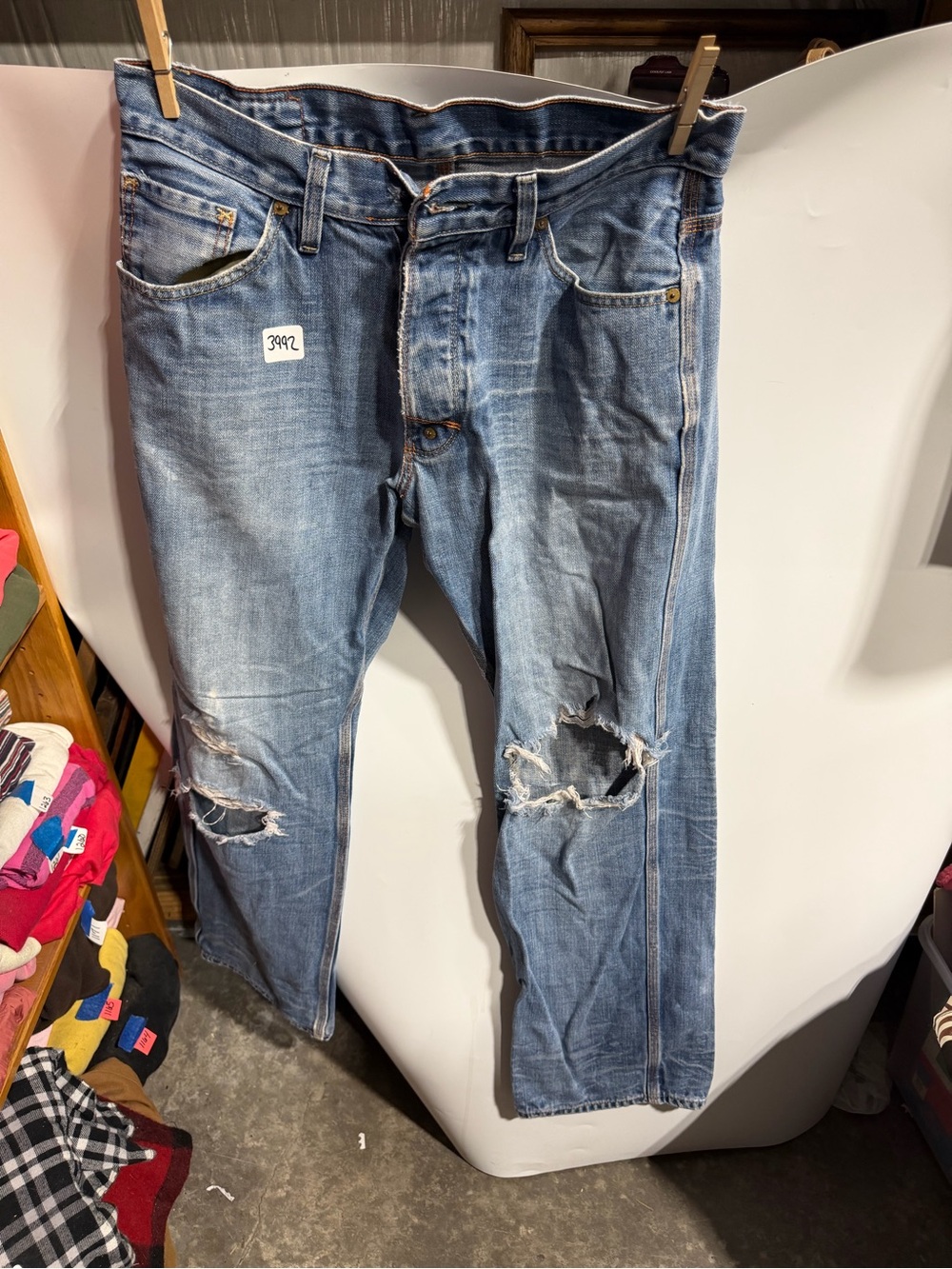 #3992-Polo by Ralph Lauren Faded Blue Distressed Straight Jeans
